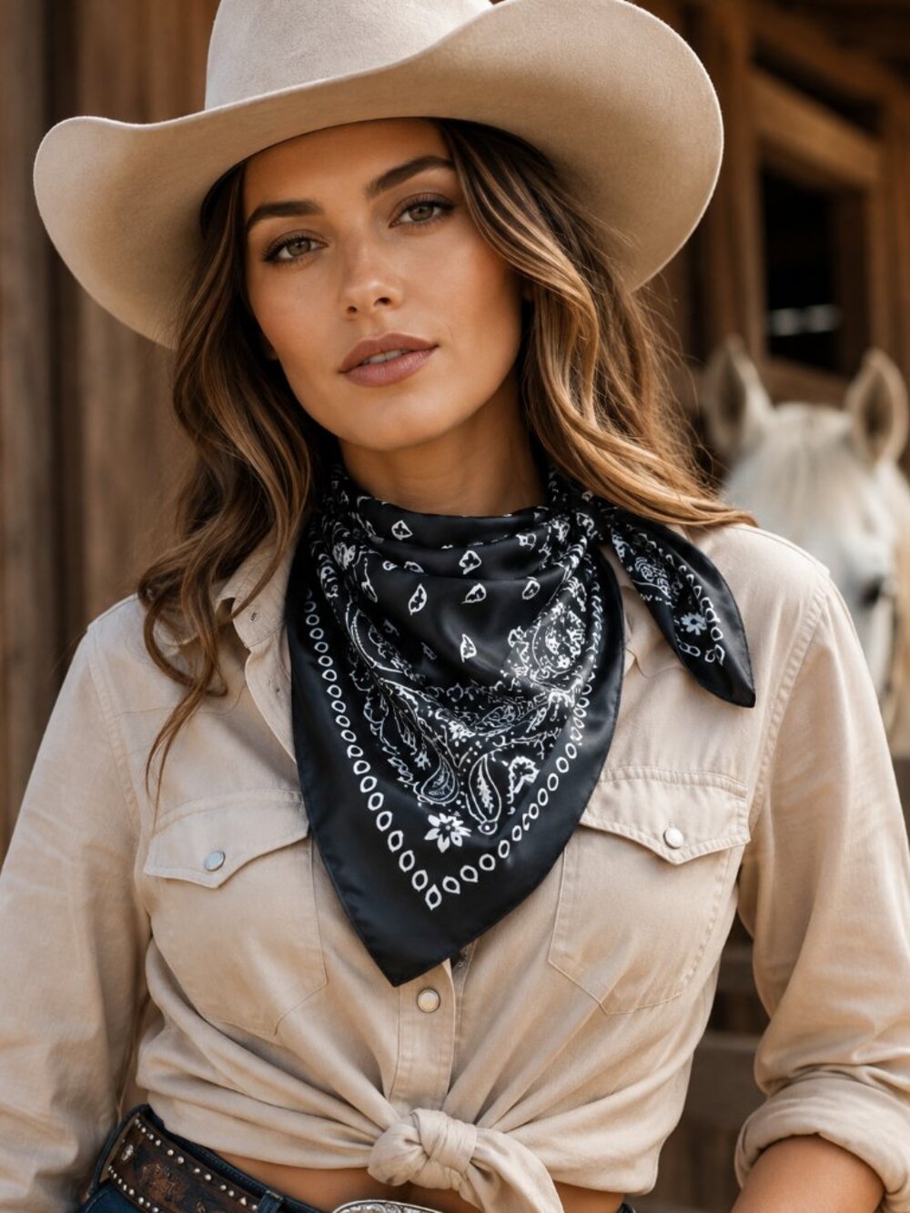 New Black Paisley Wild Rag 35x35 Western Rodeo Cowboy Scarf
